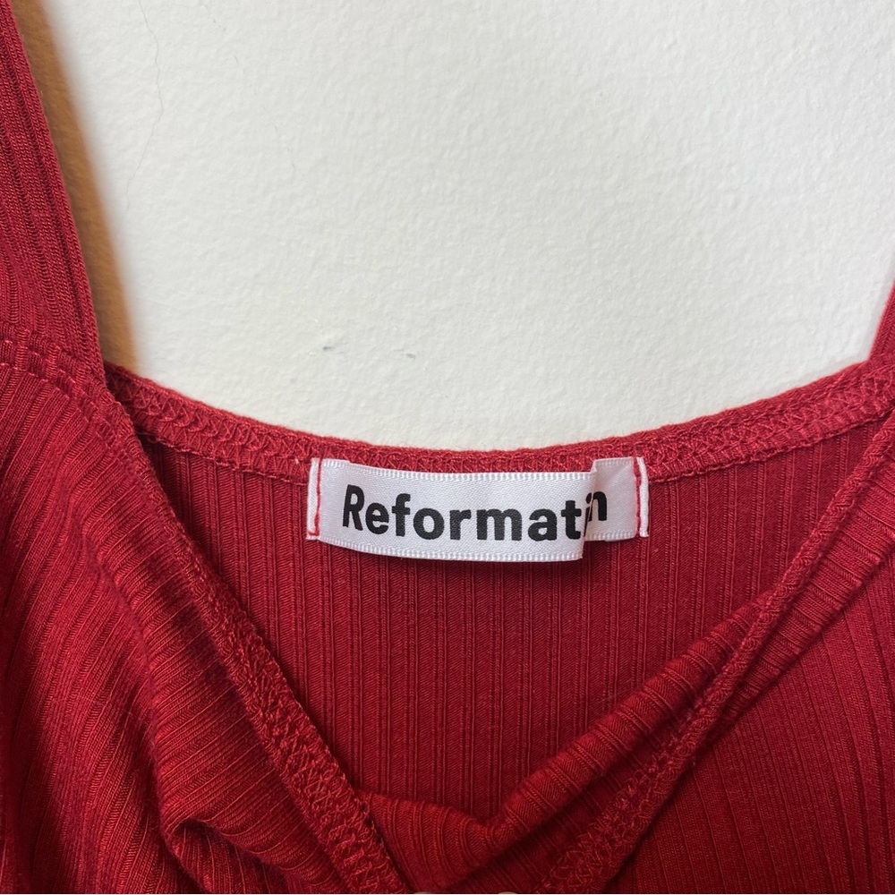 Reformation Rust Red Square-Neck Midi Dress - Picture 4 of 11